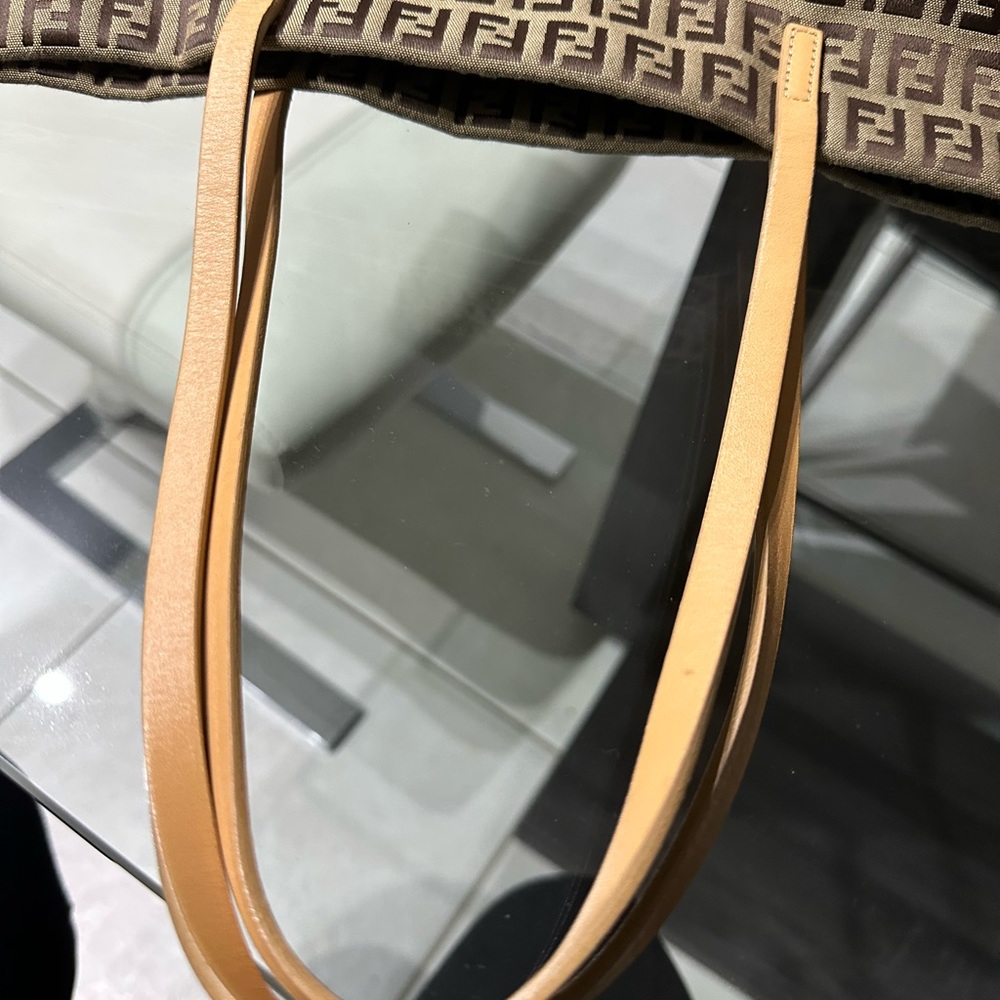 SOLD Auth FENDI Zucchino Tote Bag Beige Brown Canvas Leather 8bh026 - Picture 7 of 17